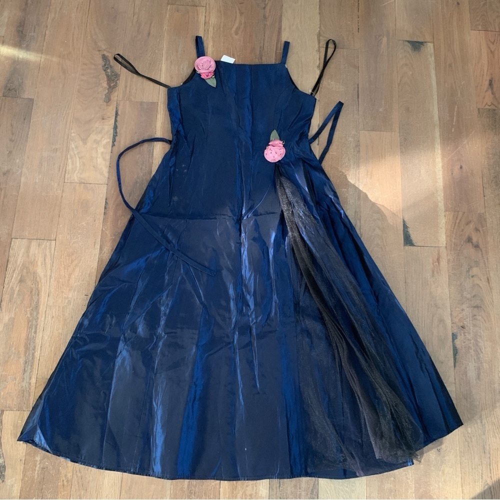 Jenny Annie Dots Navy Blue Midi Spaghetti Straps Cocktail Dress Kids Size 14